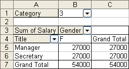 Pivot table result when you add the Category field in the  Page area and select the value 3