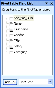 Pivot Table Field list window