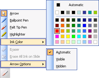 Slide show menu pen options