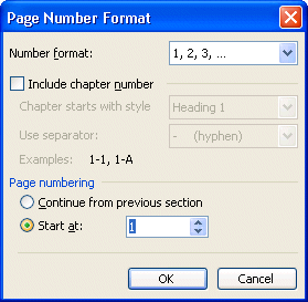 Window of the size(format) of presentation of the numbers of pages