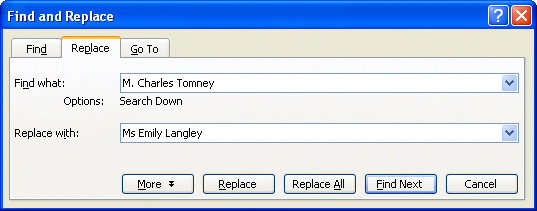 Find what: M. Charles Tomney  Replace with: Ms Emily Langley