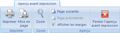 Excel 2007 : Onglet Aper&ccedil;u avant impression
