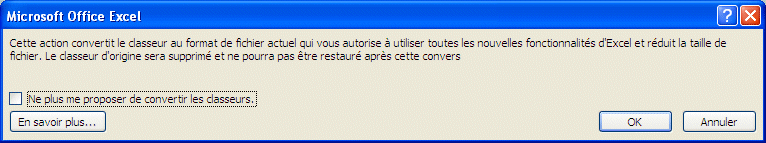 Excel 2007 : Convertir un workbook en format Excel 2007