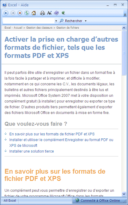 Excel 2007 : Rechercher des compl&eacute;ments pour d'autres formats de fichiers