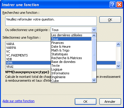 Excel 2007 : Insérer la function VPM