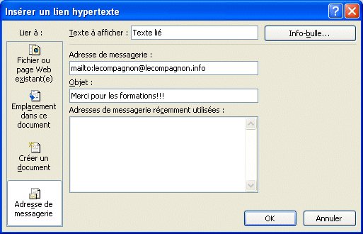 Excel - link to an e-mail address