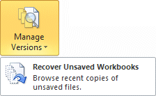 Excel 2010 - File tab - Info - Manage versions