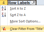 Excel 2010 - PivotTable - Clear filter