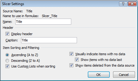 Excel 2010 - PivotTable - Slicer settings