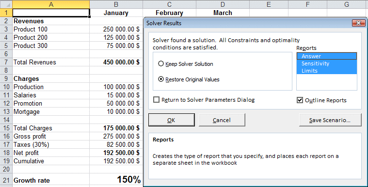 Excel 2010 - Solver - Solution