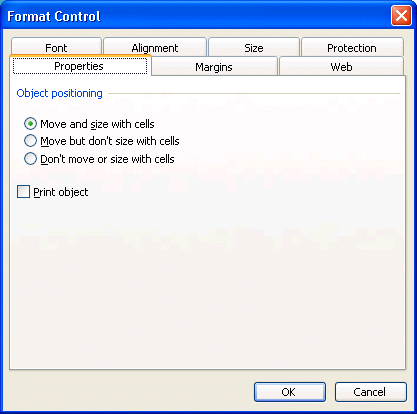 Excel: Object properties tab