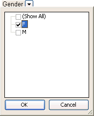 You can filter a field by clicking on the down arrow at the end of a field name