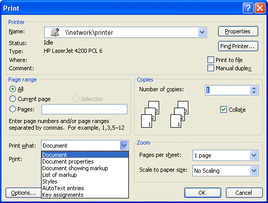 Printing options