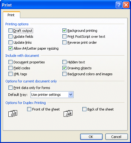 Printing options